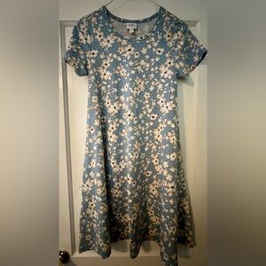Lularoe Jessie Floral Blue, Black, Tan, and White Dress w/ Pockets.